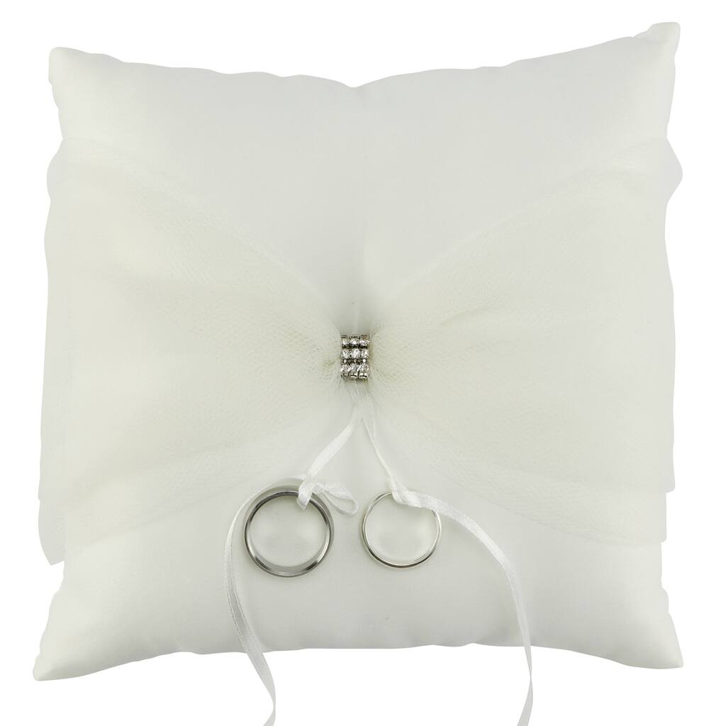 Wedding Engagement Ring Bearer Pillow Ring Cushion Crystal Pearl Flower Decor